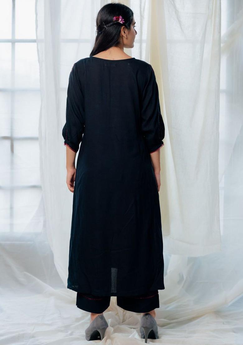 Maroon Solid Viscose Kurta Set - Indya