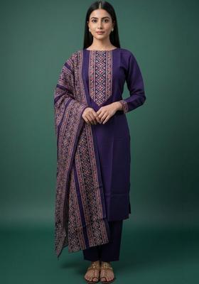 Purple Yoke Design Viscose Kurta Set