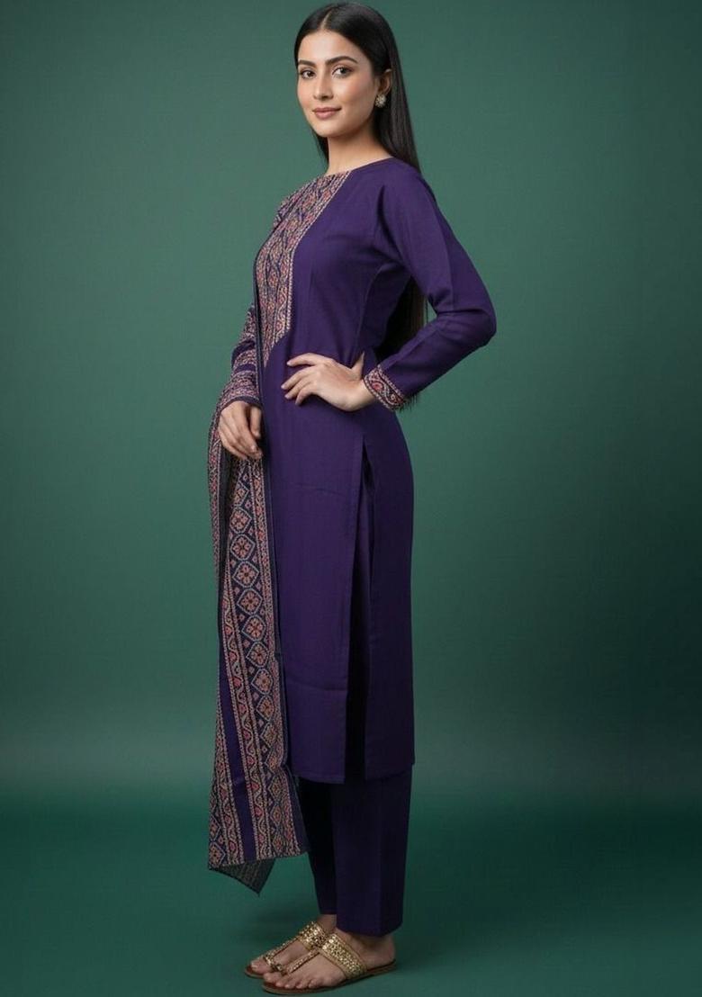 Purple Yoke Design Viscose Kurta Set - Indya