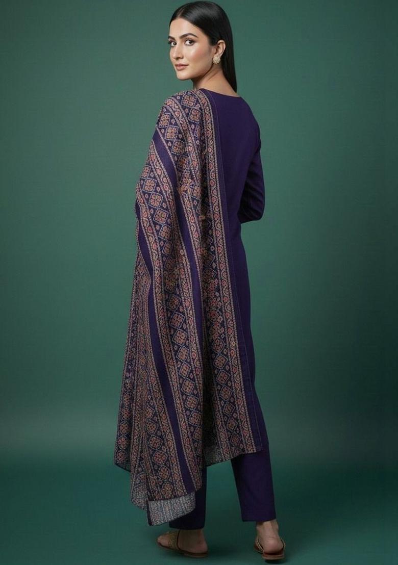 Purple Yoke Design Viscose Kurta Set - Indya