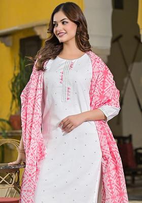 Pink Embroidered Viscose Kurta Set