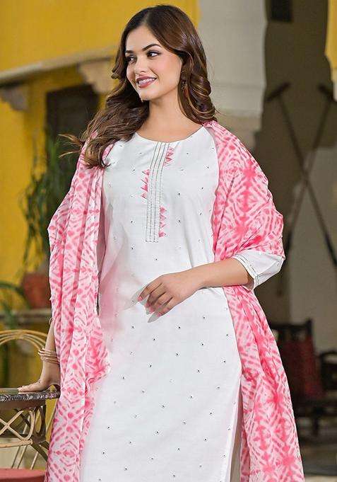 Pink Embroidered Viscose Kurta Set