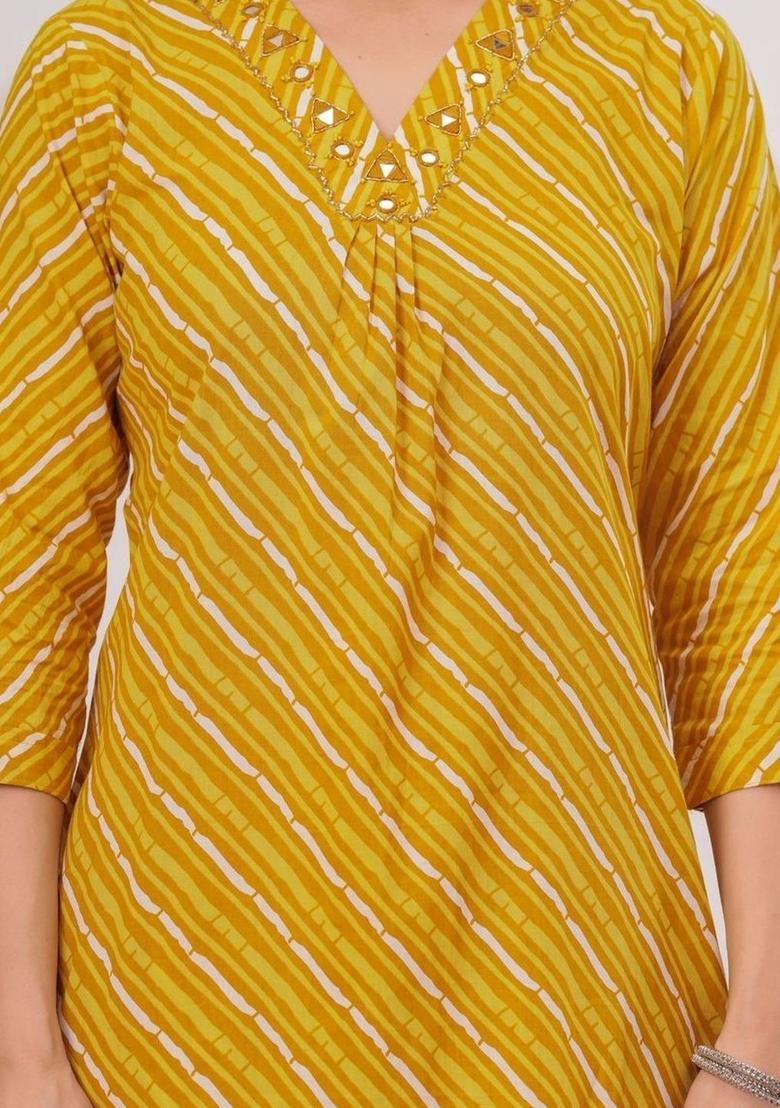 Yellow Striped Cotton Kurta Set - Indya