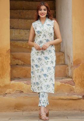Grey Printed Cotton Kurta Set