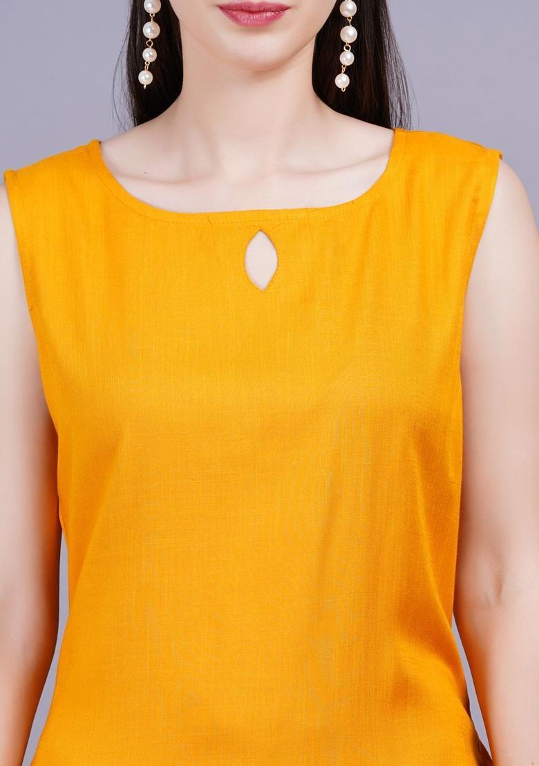 Yellow Solid Viscose Kurta Set - Indya