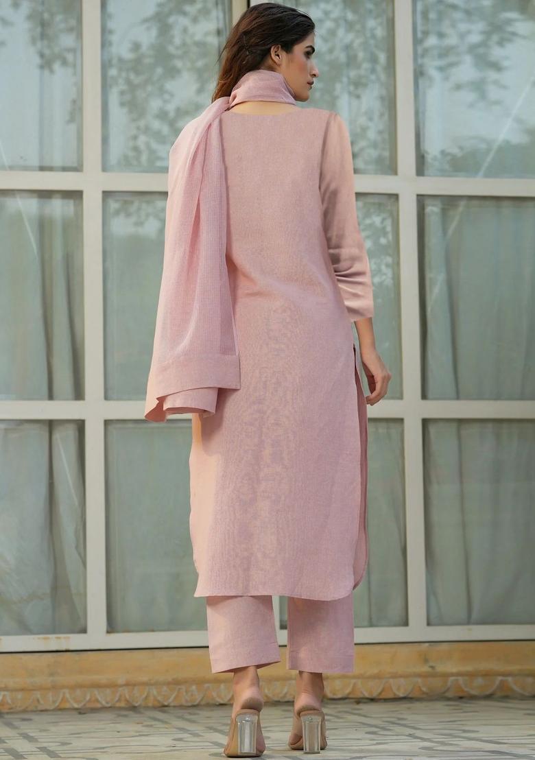 Pink Solid Viscose Kurta Set - Indya