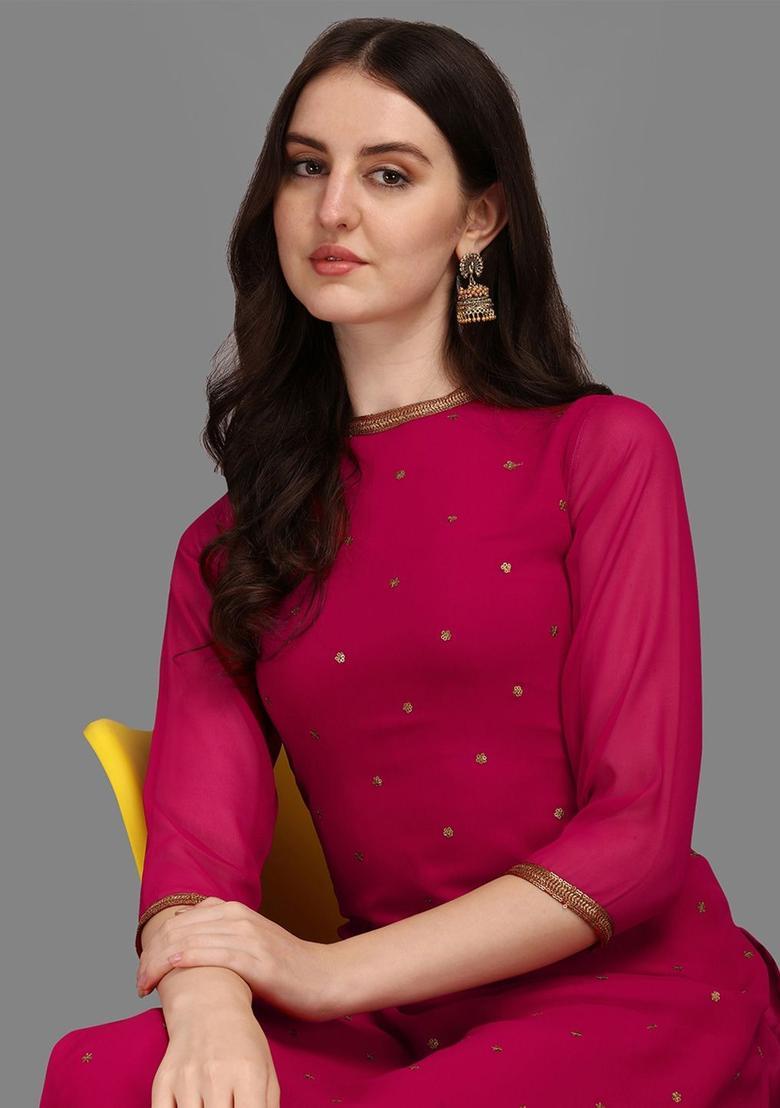Pink Self Design Georgette Kurta Set - Indya