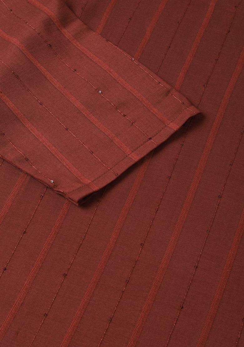 Maroon Woven Design Silk Kurta Set - Indya