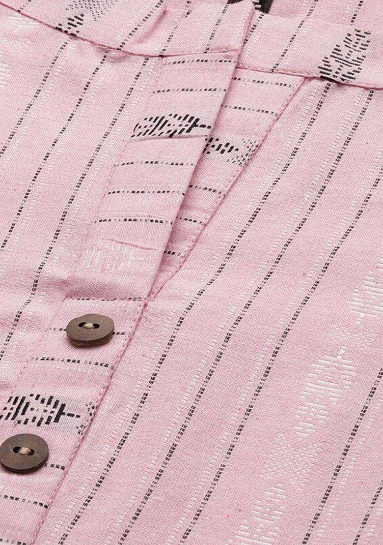 Pink Striped Cotton Kurta Set - Indya