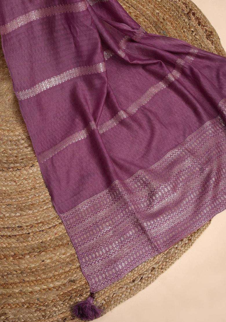 Lavender Embroidered Silk Kurta Set - Indya