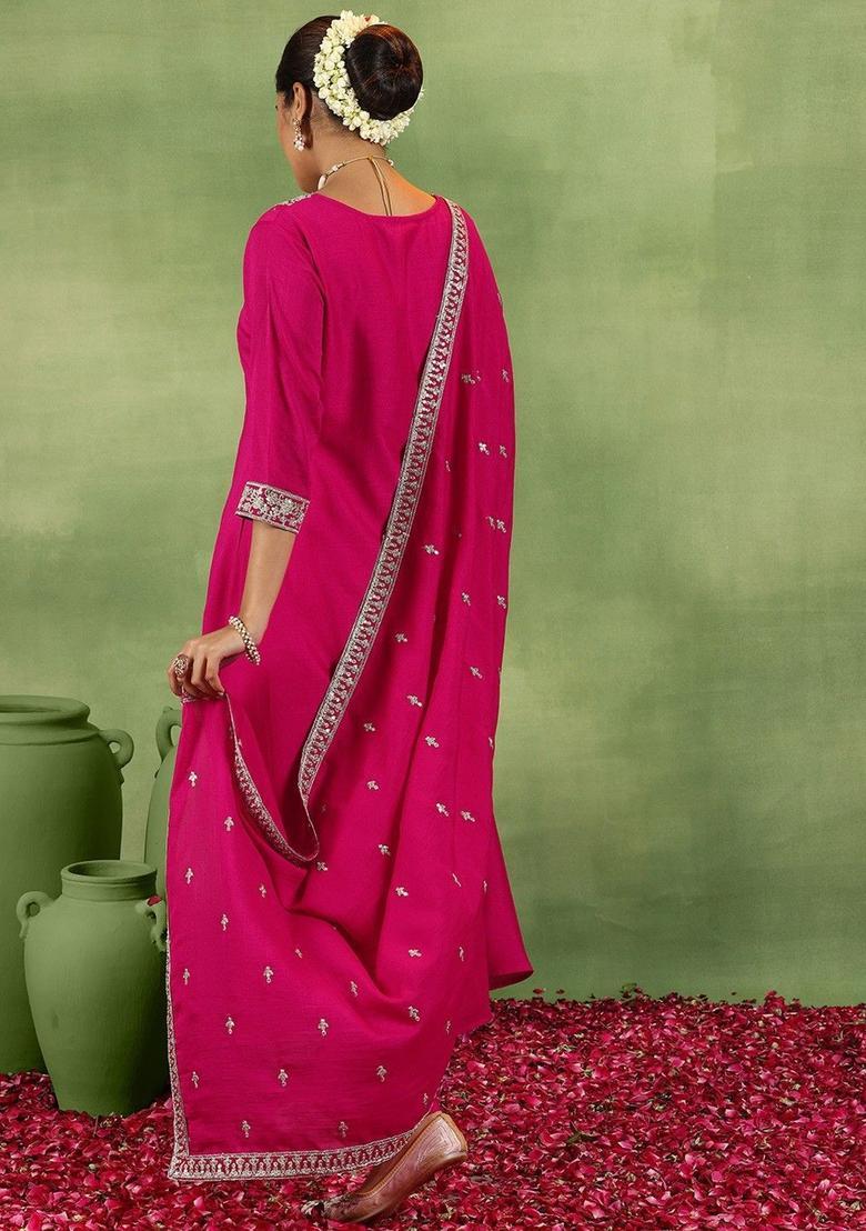 Pink Yoke Design Silk Anarkali Set - Indya