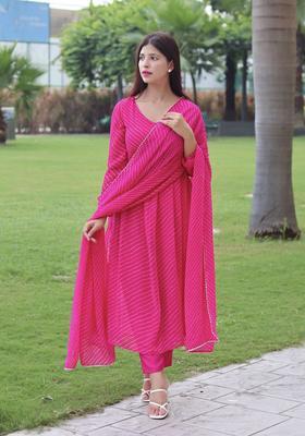 Pink Printed Georgette Kurta Set