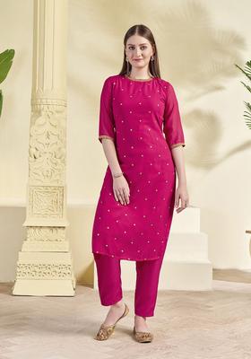 Magenta Embroidered Georgette Kurta Set