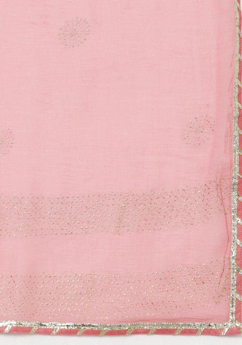 Pink Printed Silk Anarkali Set - Indya