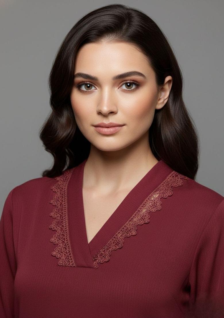 Maroon Solid Silk Kurta Set - Indya