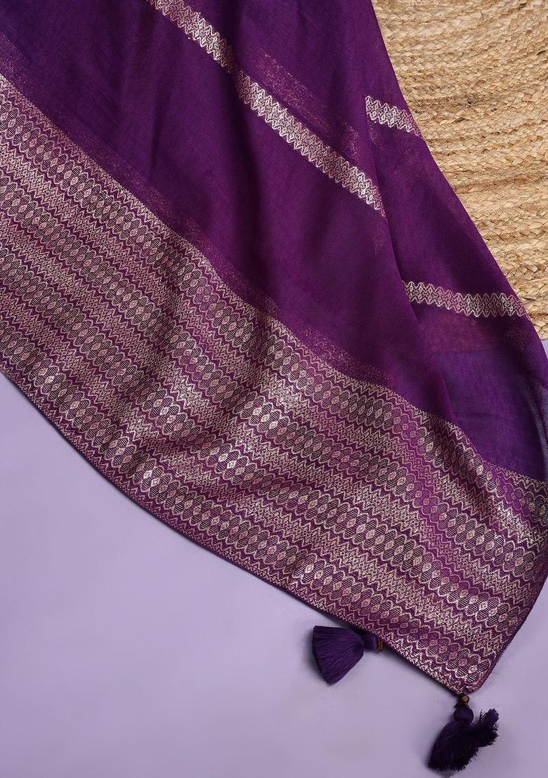 Violet Embroidered Silk Kurta Set - Indya