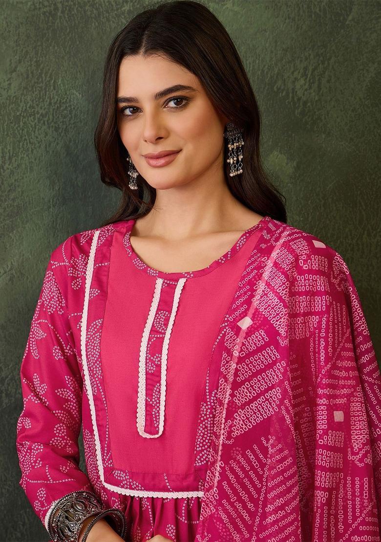 Pink Embroidered Viscose Kurta Set - Indya