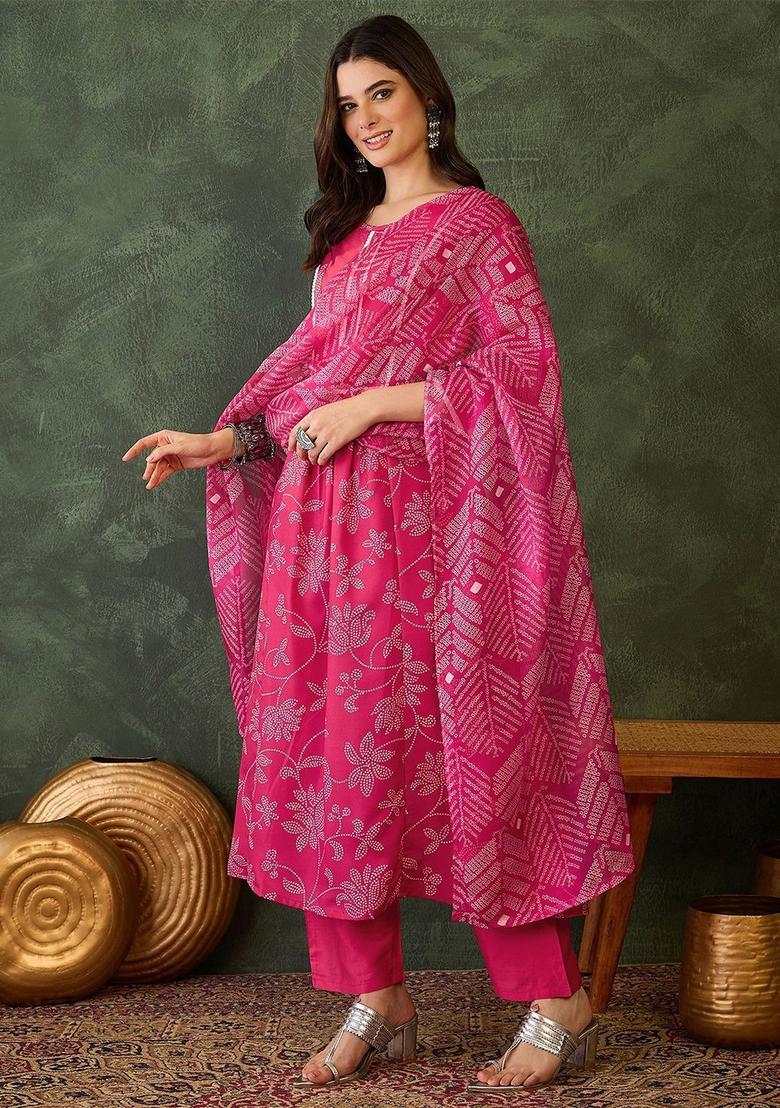 Pink Embroidered Viscose Kurta Set - Indya