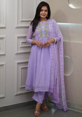 Lavender Embroidered Georgette Kurta Set