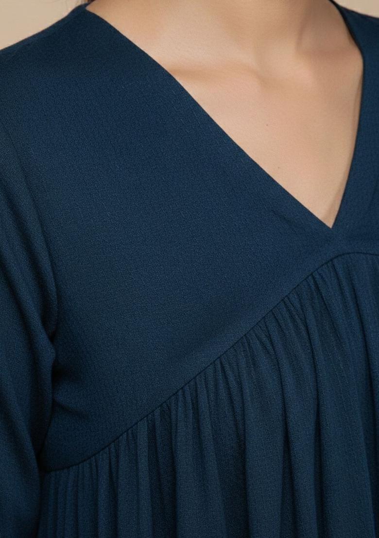 Navy Blue Solid Silk Kurta Set - Indya