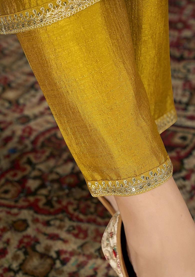 Yellow Yoke Design Silk Kurta Set - Indya