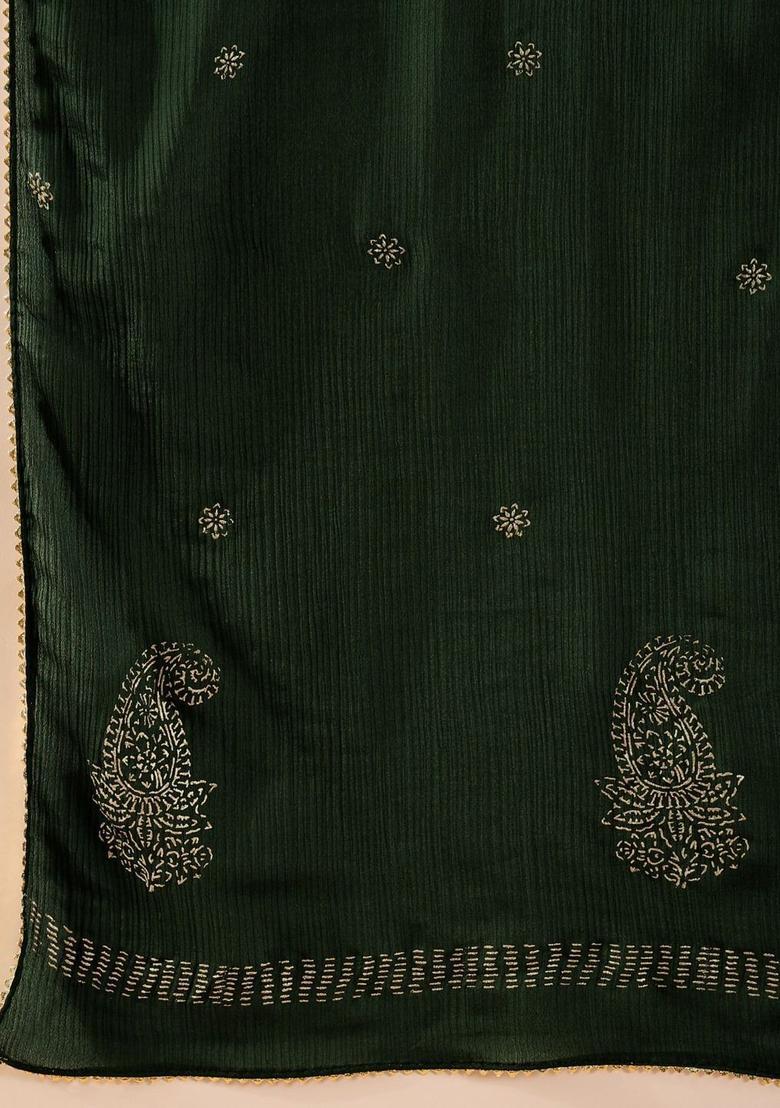 Green Yoke Design Silk Anarkali Set - Indya