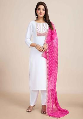 White Embroidered Viscose Kurta Set