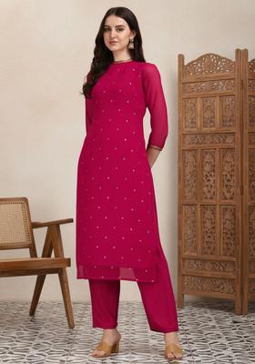 Magenta Embroidered Georgette Kurta Set