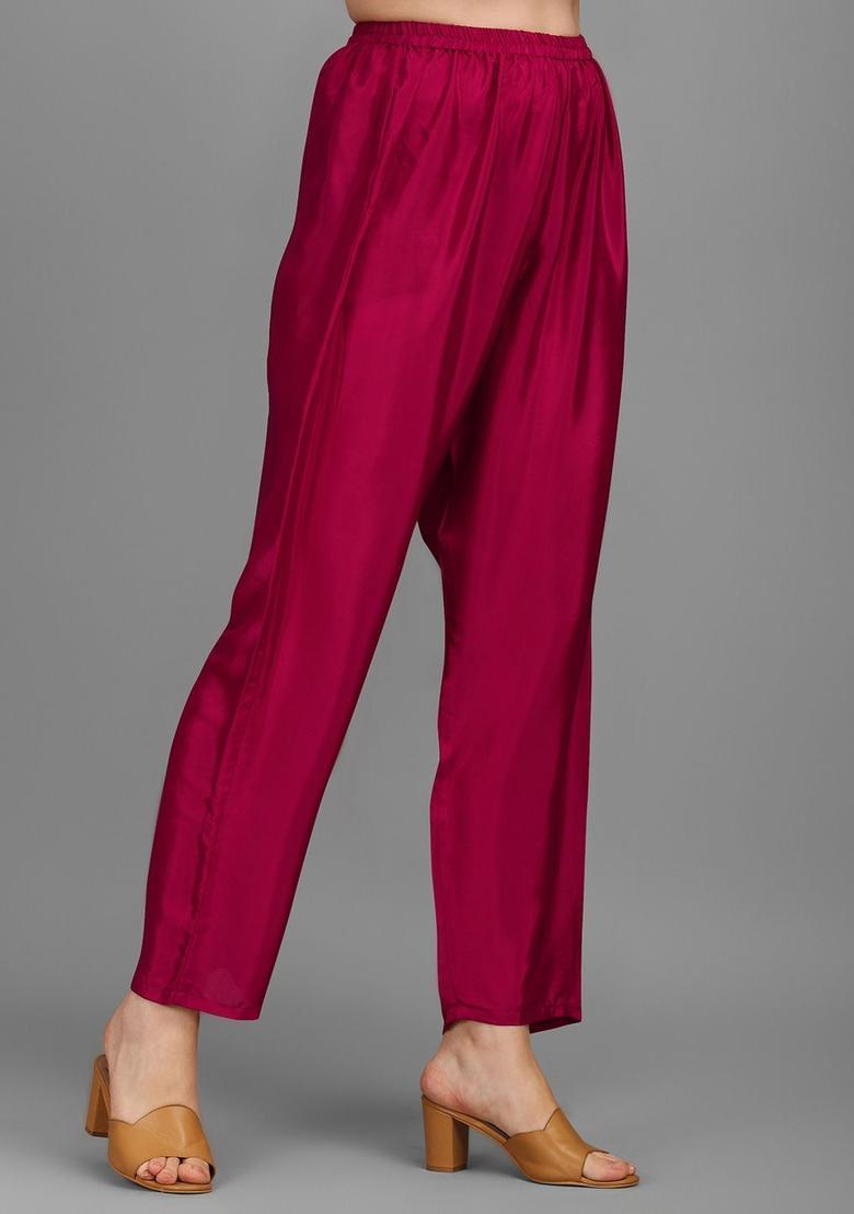 Magenta Embroidered Georgette Kurta Set - Indya