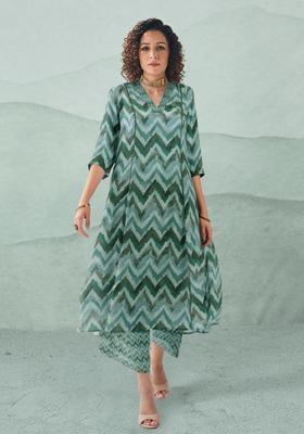 Green Printed Viscose Kurta Set