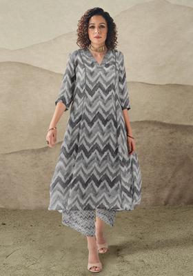 Grey Printed Viscose Kurta Set