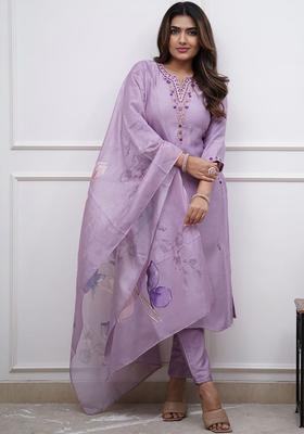 Lavender Embroidered Viscose Kurta Set