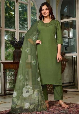 Green Embroidered Silk Kurta Set