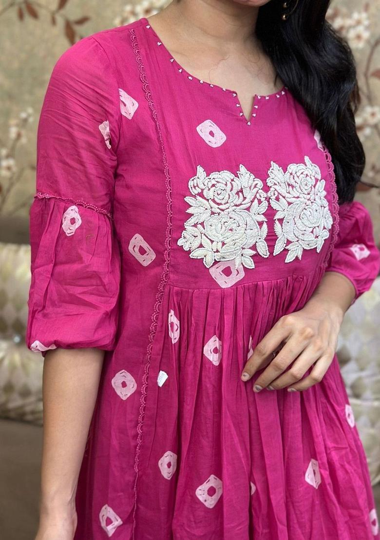 Pink Embroidered Viscose Anarkali Set - Indya