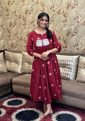 Maroon Embroidered Viscose Anarkali Set