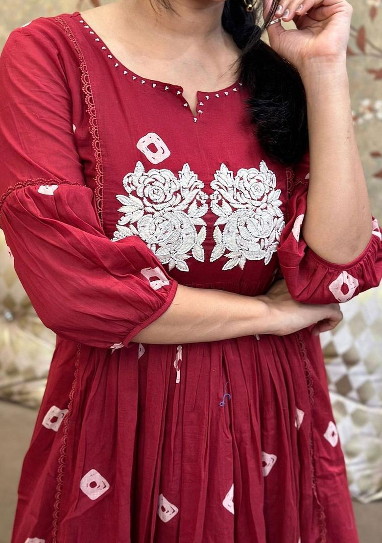 Maroon Embroidered Viscose Anarkali Set - Indya
