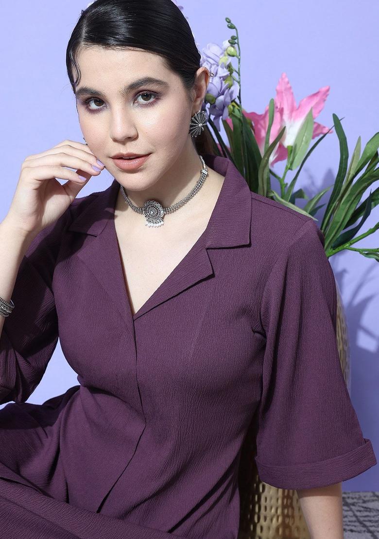 Purple Solid Silk Kurta Set - Indya