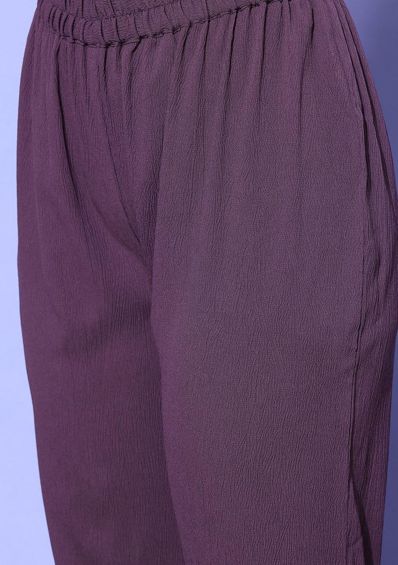 Purple Solid Silk Kurta Set - Indya