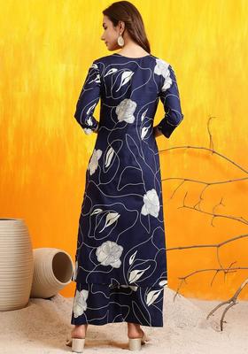 Navy Blue Printed Cotton Kurta Set