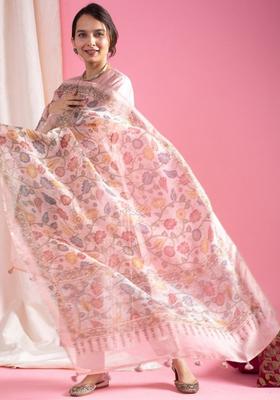 Peach Embroidered Viscose Kurta Set