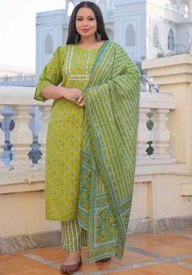Green Printed Viscose Kurta Set