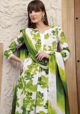 Green Printed Cotton Kurta Set