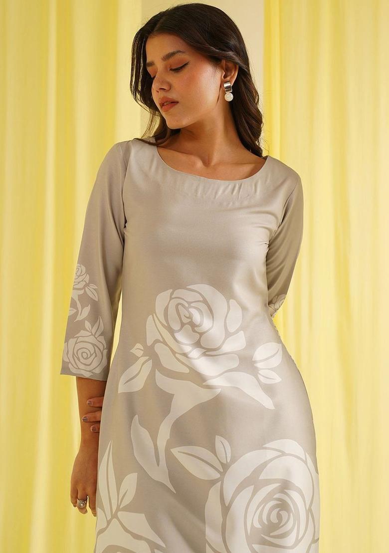 Cream Printed Cotton Kurta Set - Indya