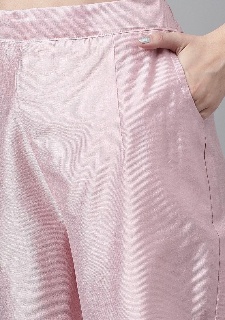 Rose Gold Embroidered Silk Kurta Set - Indya
