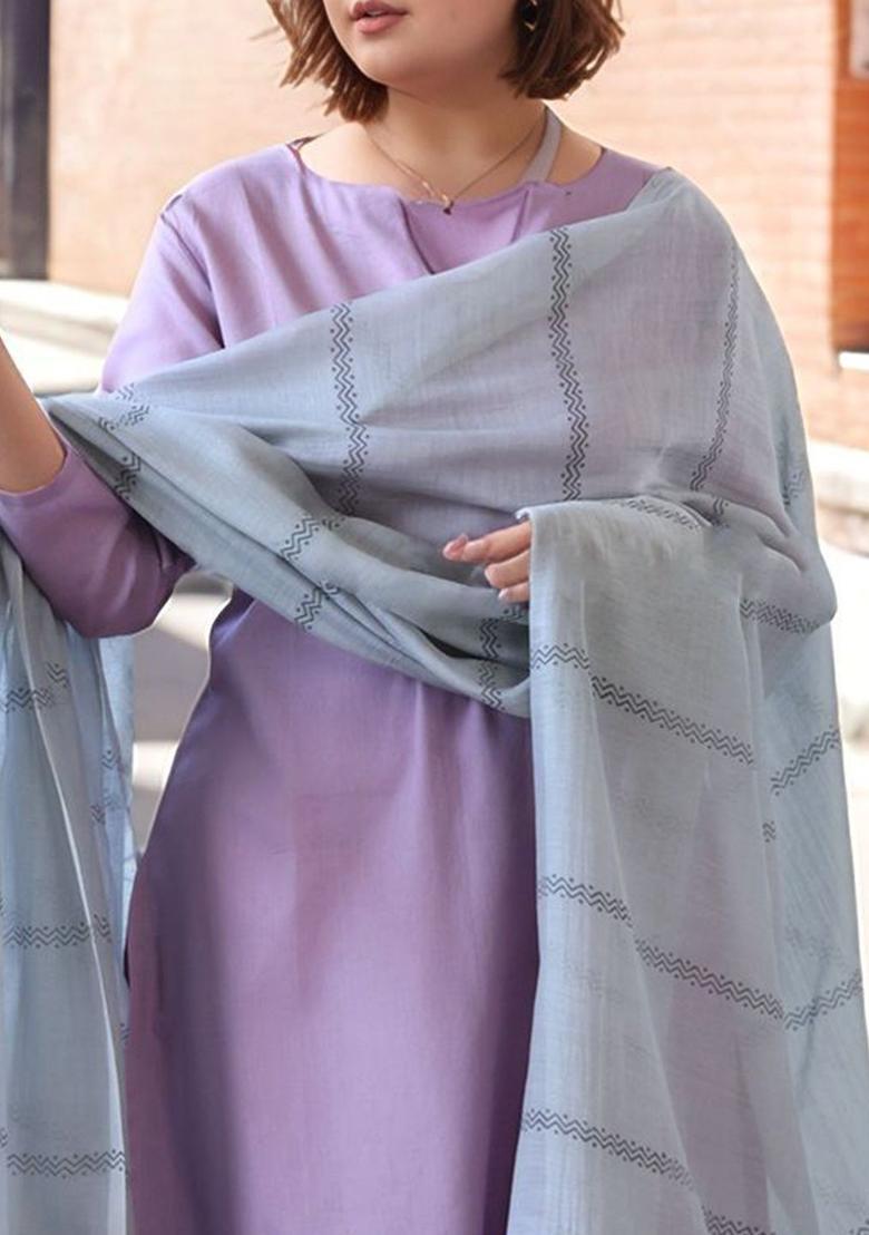 Purple Solid Viscose Kurta Set - Indya