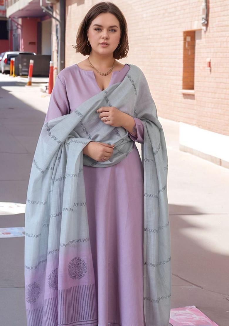 Purple Solid Viscose Kurta Set - Indya