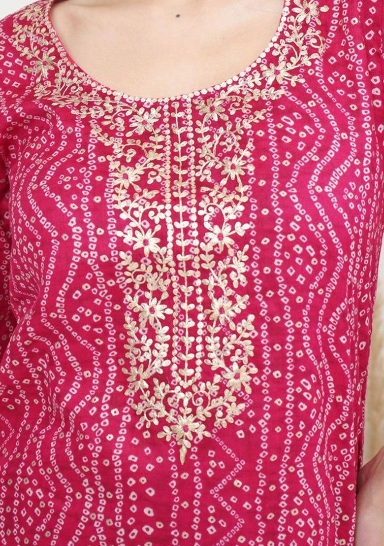 Pink Printed Viscose Kurta Set - Indya