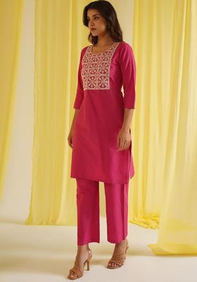 Pink Yoke Design Cotton Kurta Set