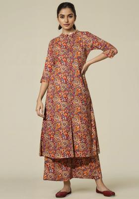Red Printed Cotton Kurta Set