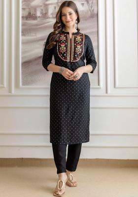 Black Embroidered Viscose Kurta Set